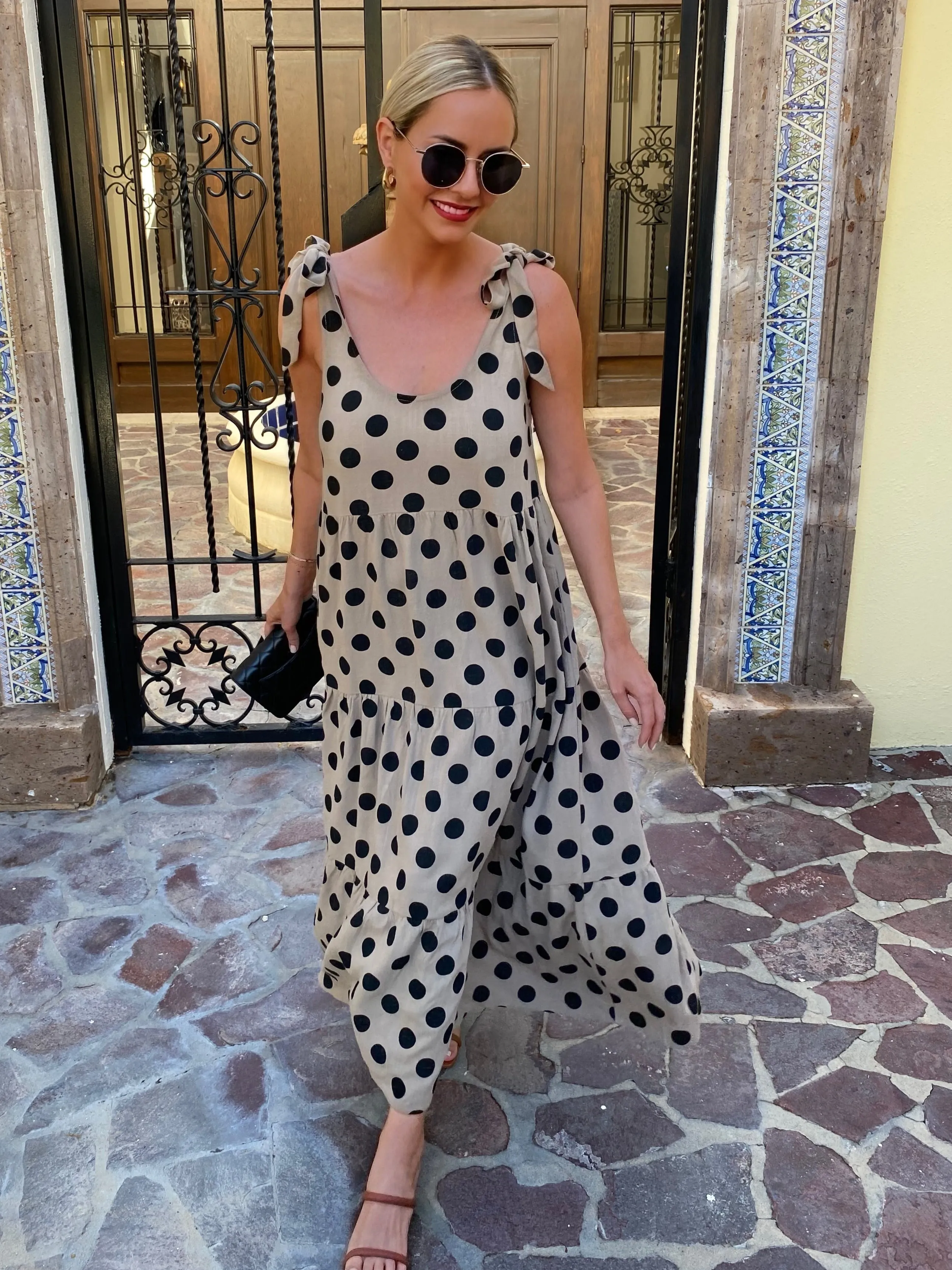 Lyda Dress - Khaki Spot sold by Esther & Co