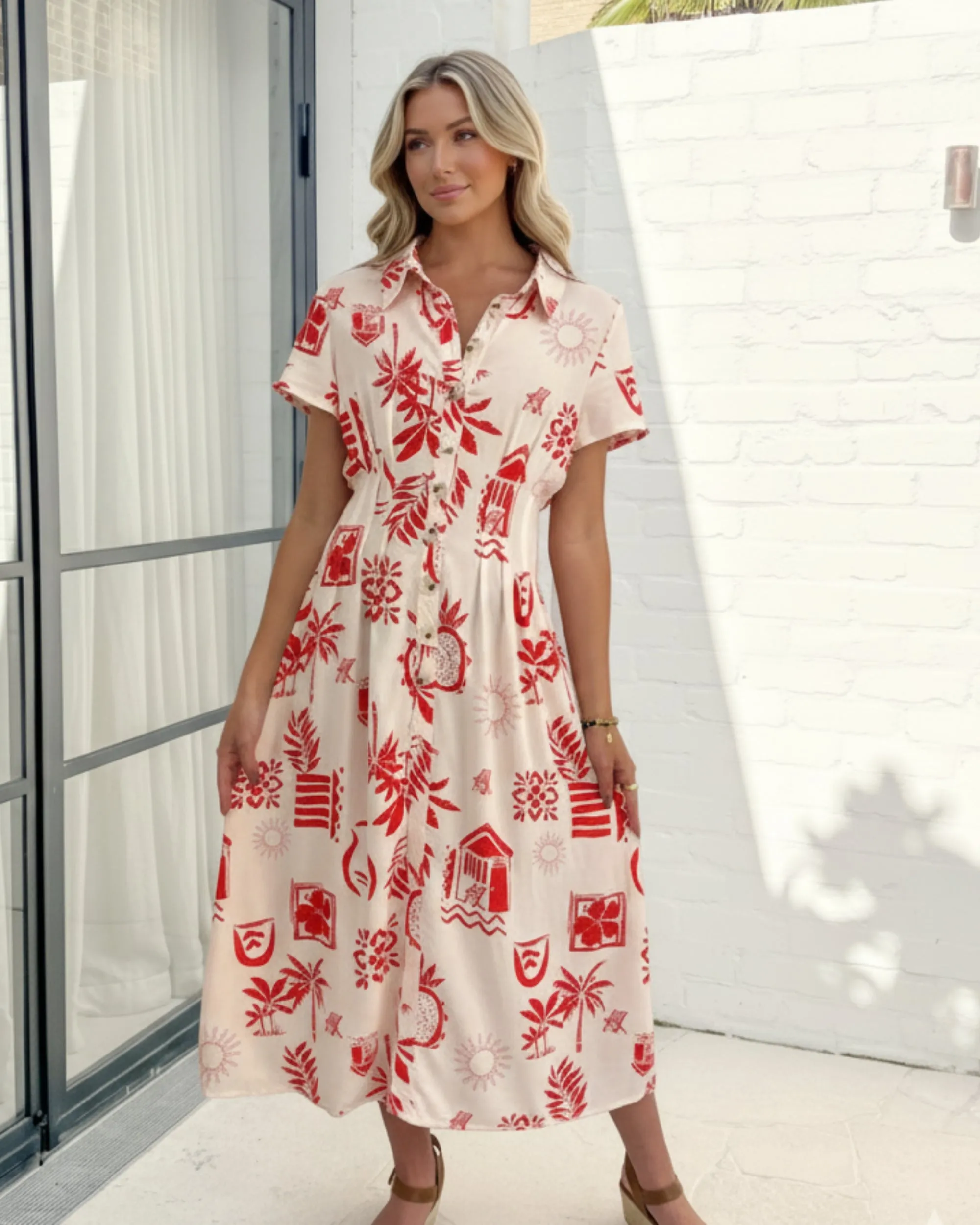 Hanae Dress - Cream Multi sold by Esther & Co