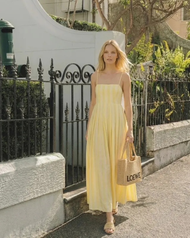 Rhiannon Dress - Yellow Stripe sold by Esther & Co