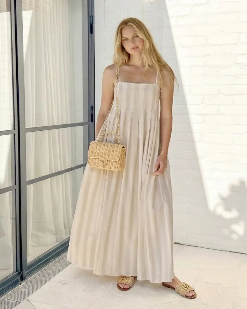 Rhiannon Dress - Beige Stripe sold by Esther & Co product image thumbnail 4