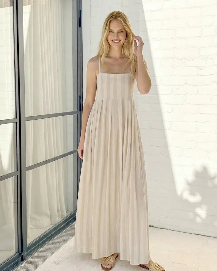 Rhiannon Dress - Beige Stripe sold by Esther & Co