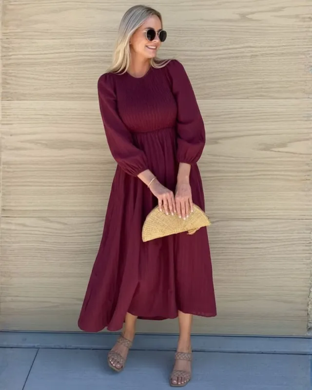 Iolana Dress - Wine Long Sleeve sold by Esther & Co