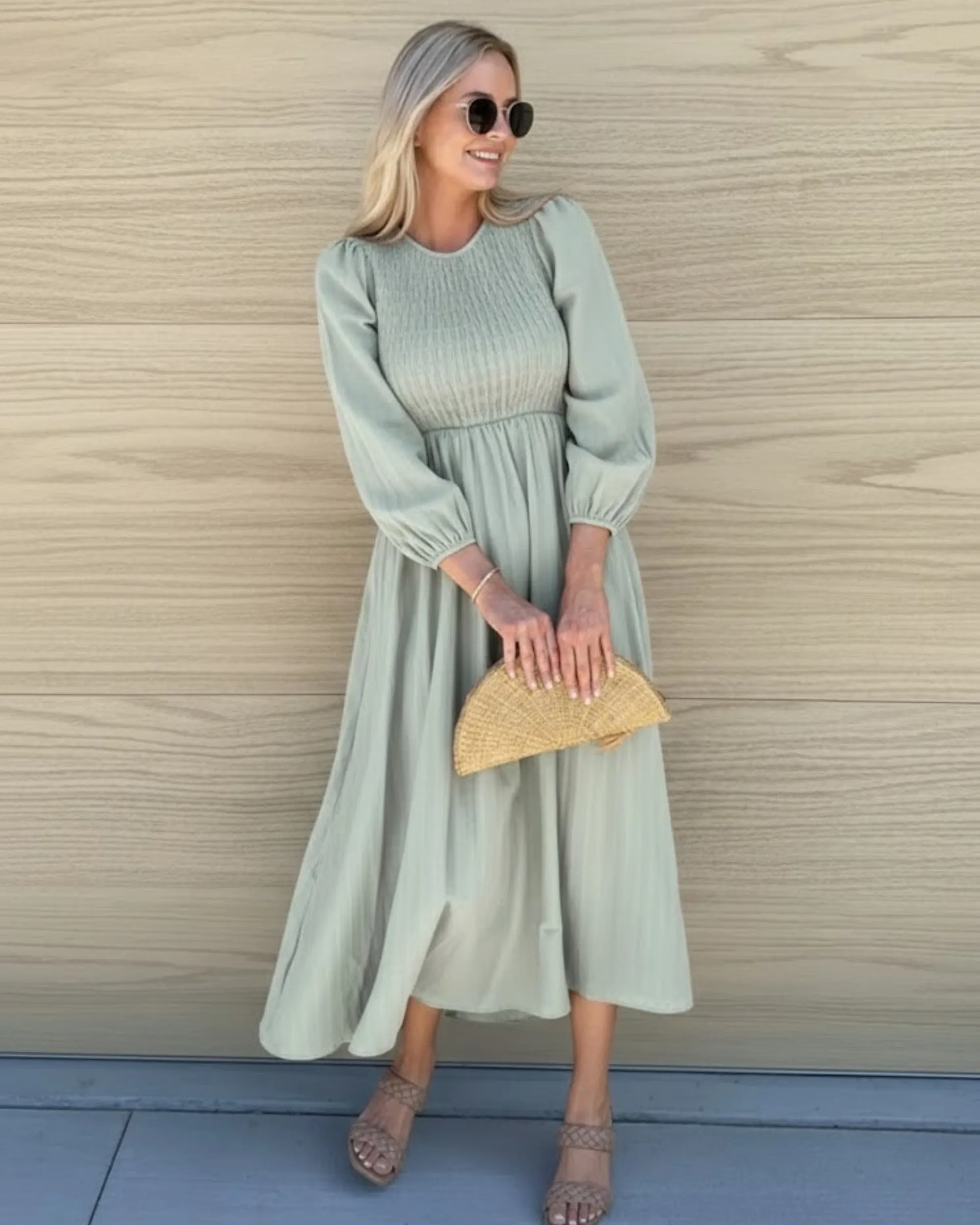 Iolana Dress - Soft Khaki Long Sleeve sold by Esther & Co product image thumbnail 2