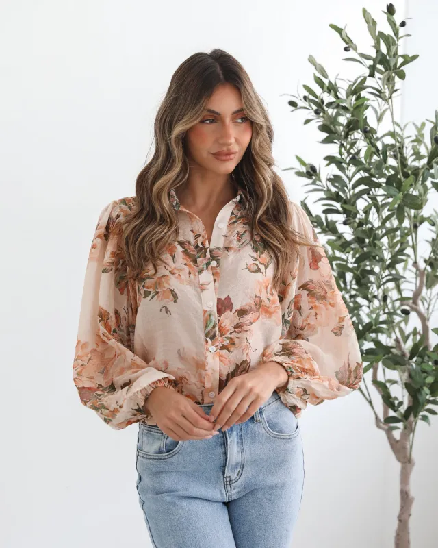 Veiga Blouse - Cream Floral | Women's Floral Print Blouse made by Esther & Co