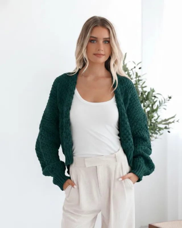 Dorine Cardigan - Teal | Women's Chunky Knit Open Front Cardigan made by Esther & Co