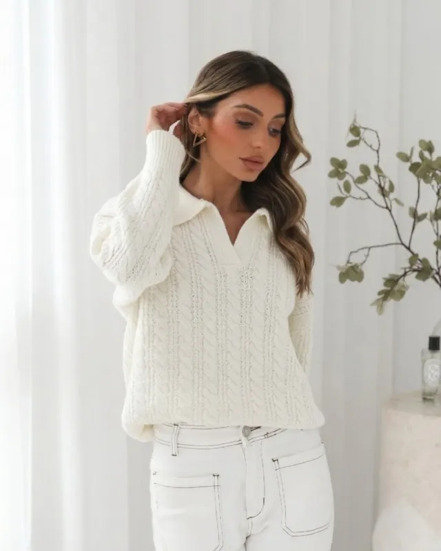 Oriah Knit - Cream | Women's Collared Knit Jumper made by Esther & Co