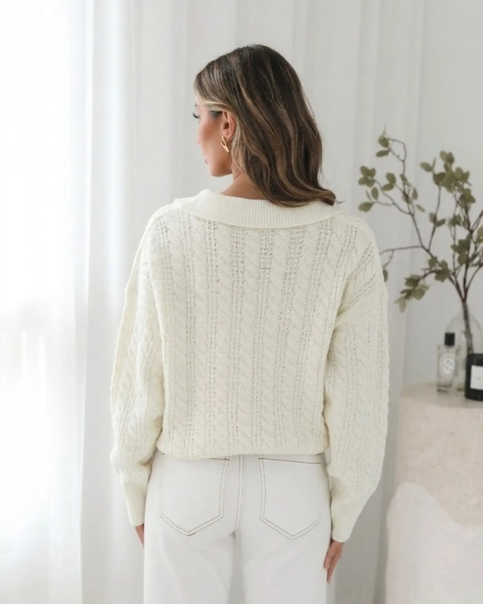 Oriah Knit - Cream | Women's Collared Knit Jumper sold by Esther & Co product image thumbnail 4