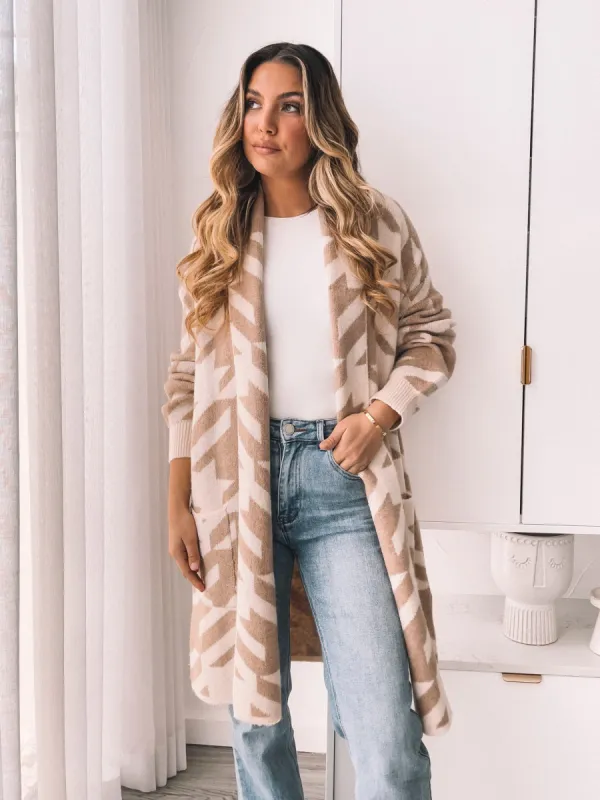 Ciela Cardigan - Beige Print sold by Esther & Co