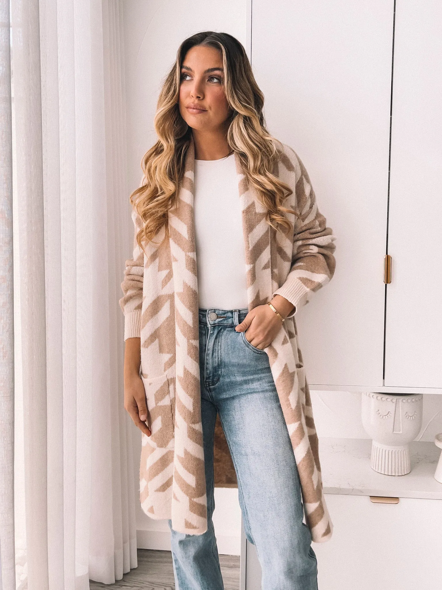 Ciela Cardigan - Beige Print sold by Esther & Co