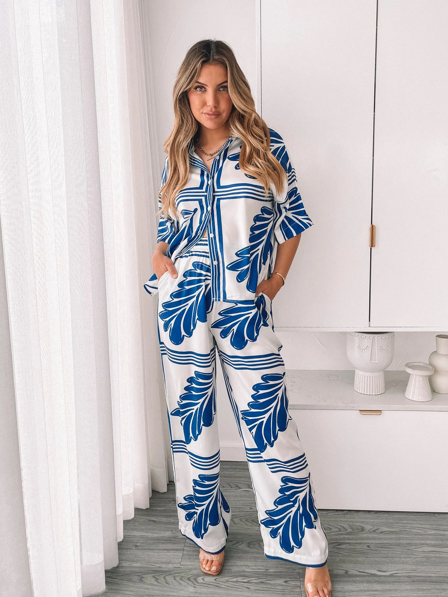 Odilia Pants- Blue Print sold by Esther & Co