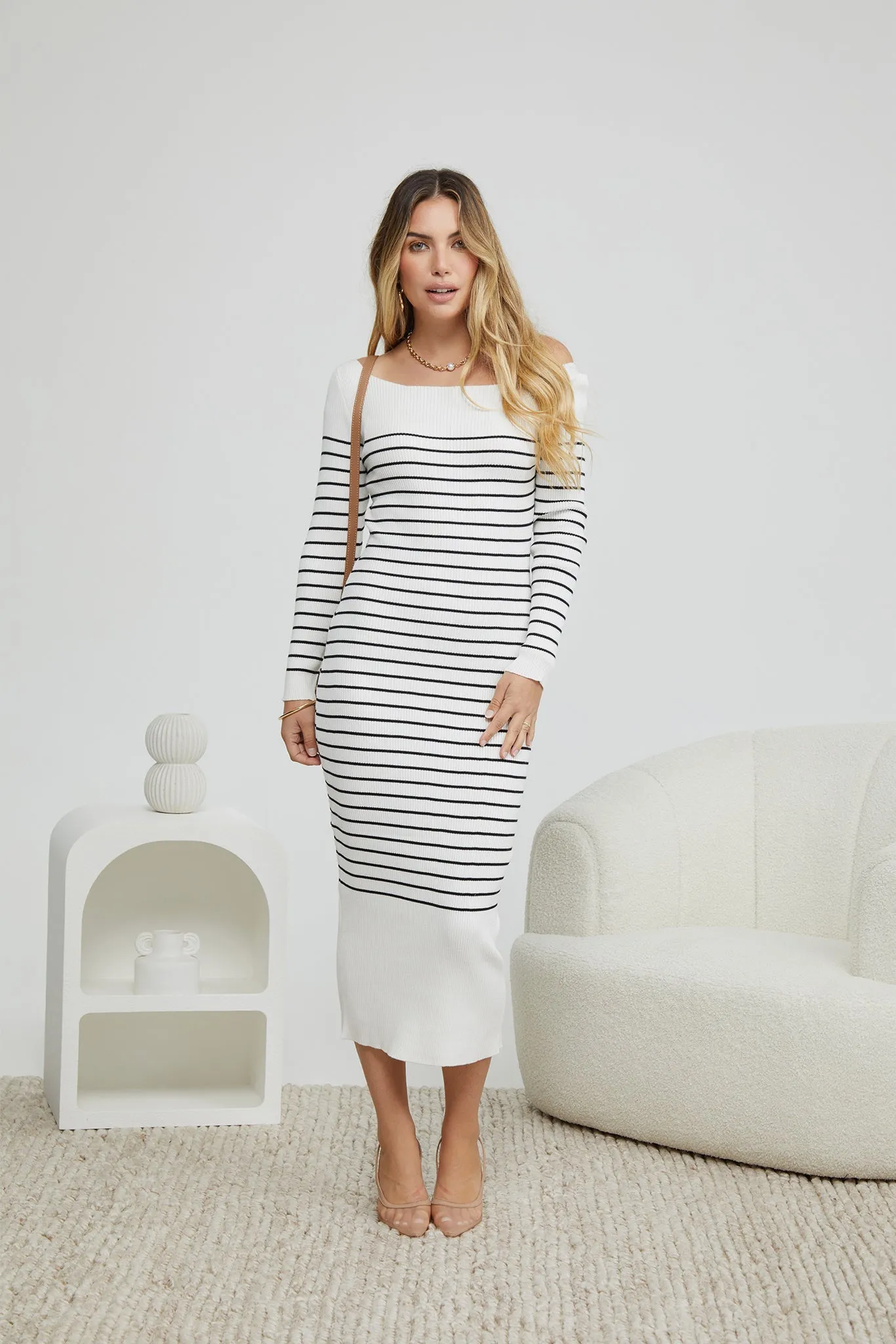 Sari Knit Dress - White Stripe sold by Esther & Co product image thumbnail 3