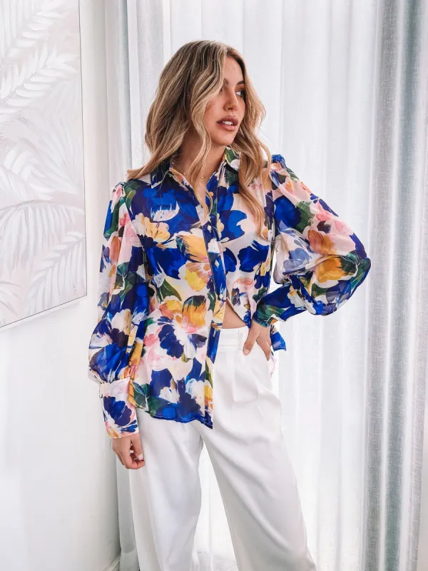 Fleet Blouse - Painted Cobalt sold by Esther & Co