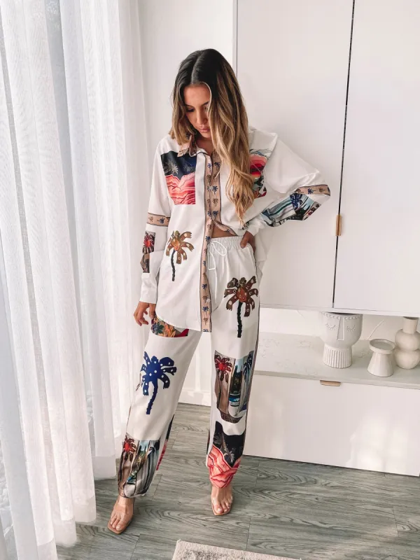 Aeliana Pants - White Print sold by Esther & Co