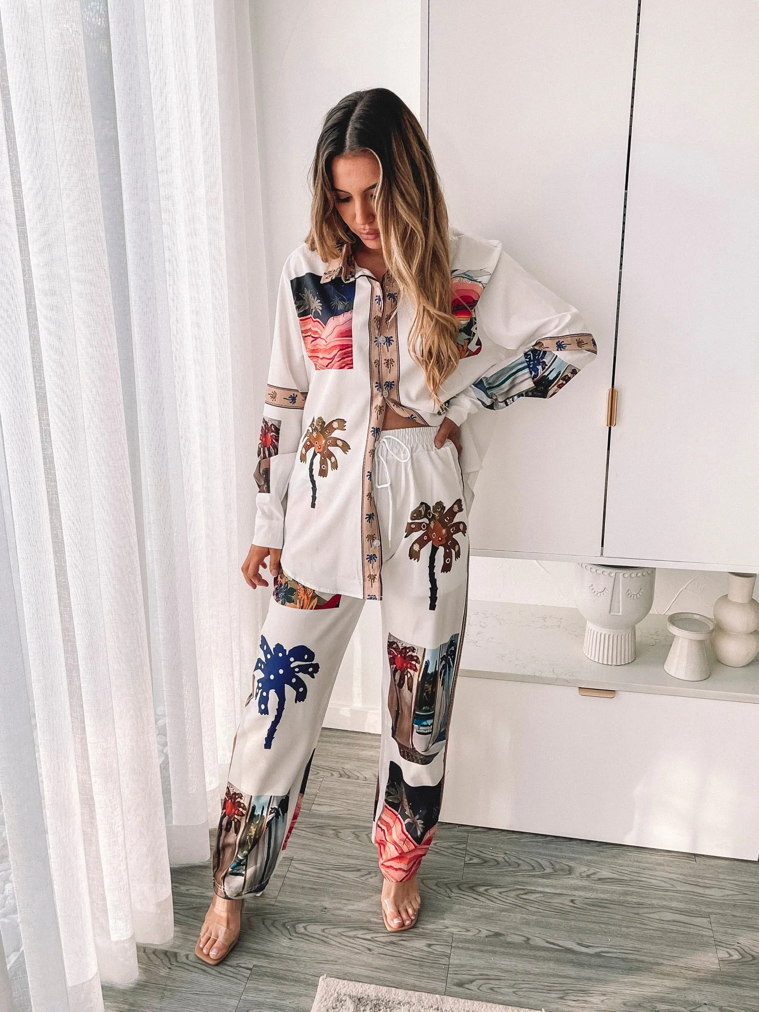 Aeliana Pants - White Print sold by Esther & Co