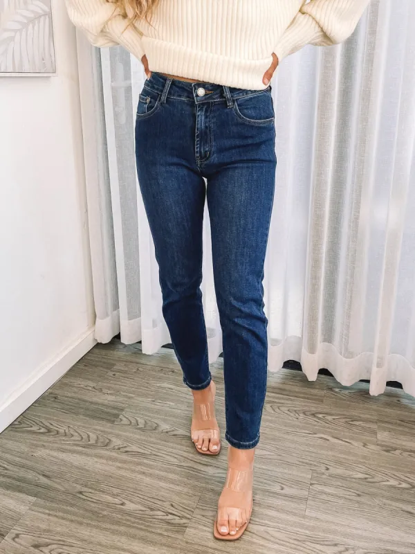 Thalira Dark Blue Jeans | Women's High Waisted Skinny Jeans made by Esther & Co
