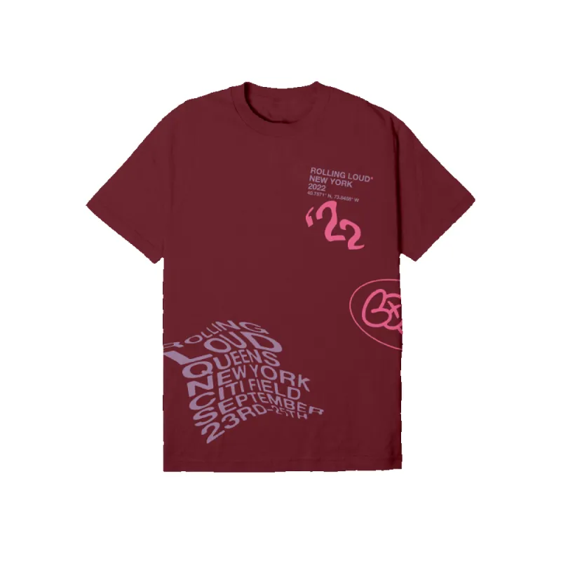 RL Warped T Shirt Maroon NYC 22 sold by Rolling Loud Merch