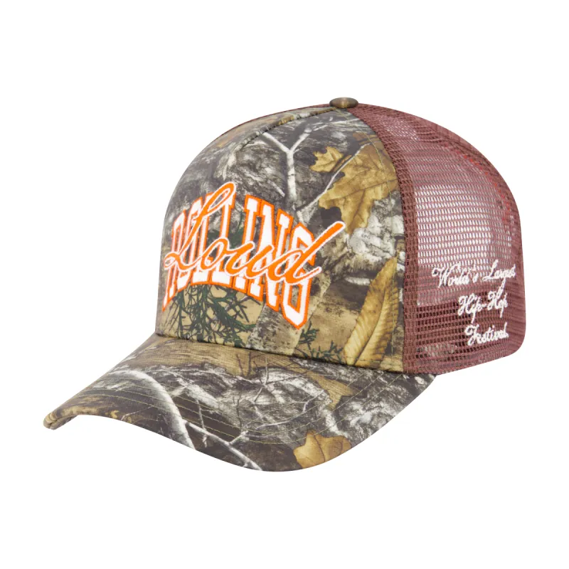 RL Loud Tour Brown Mesh & Camo Trucker Hat sold by Rolling Loud Merch