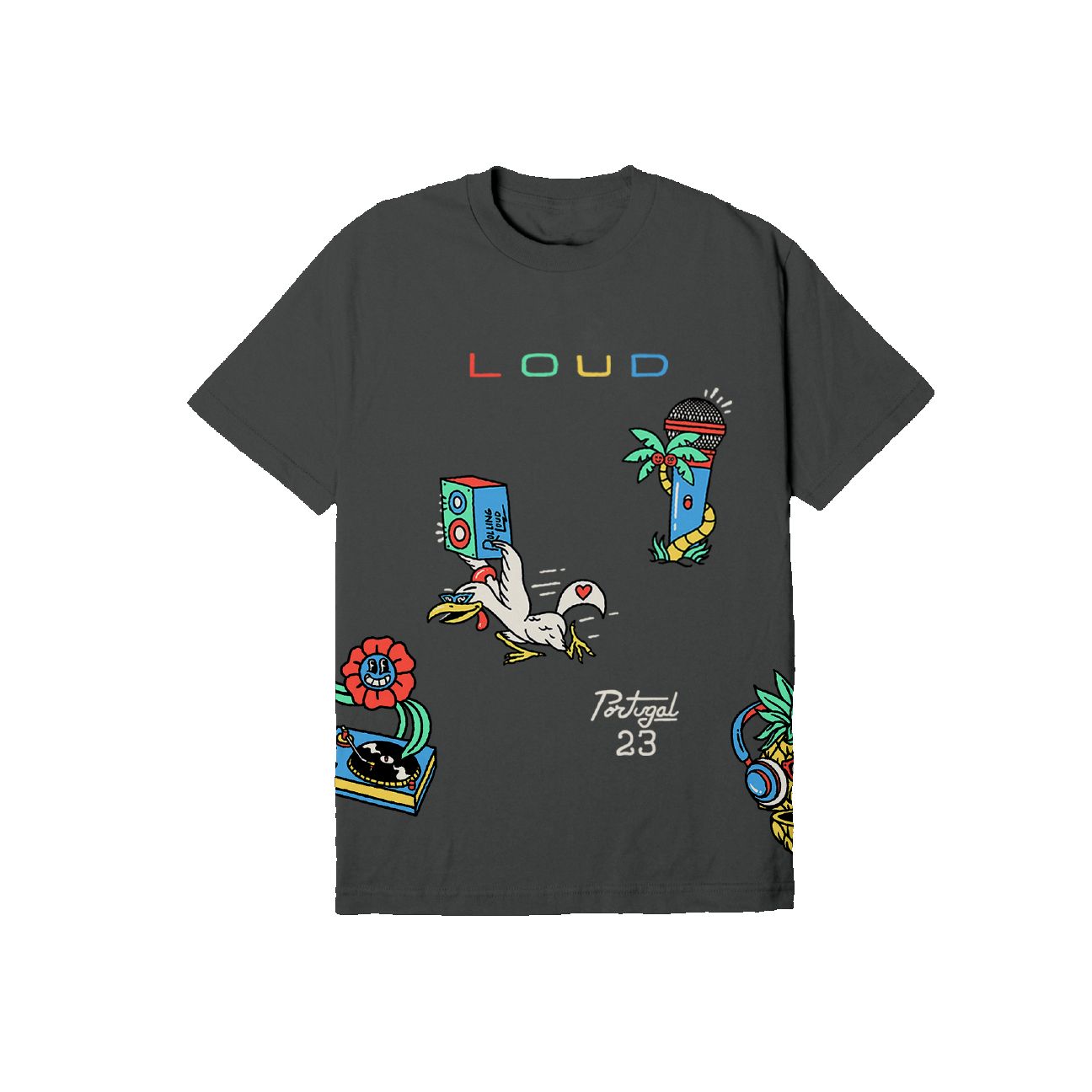 RL Portugal 23 Loud N Friends Lineup Vintage Black Tee sold by Rolling Loud Merch