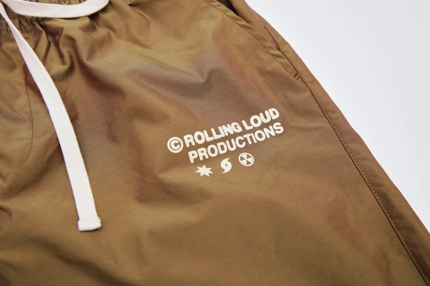 RL Productions Iridescent Gold Nylon Shorts sold by Rolling Loud Merch product image thumbnail 2
