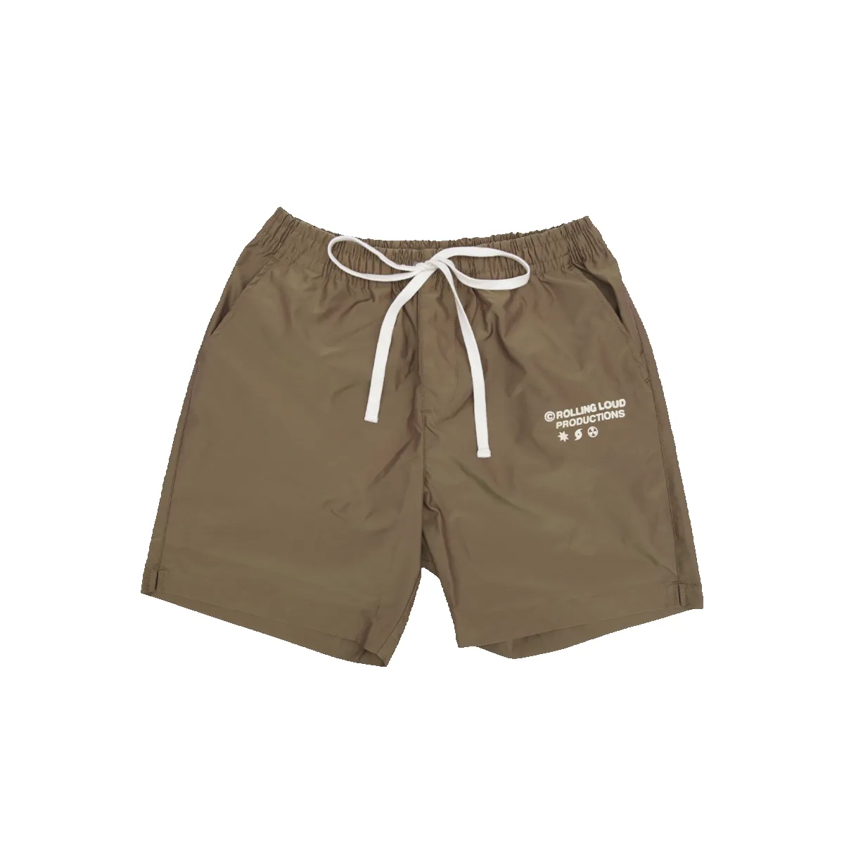 RL Productions Iridescent Gold Nylon Shorts sold by Rolling Loud Merch