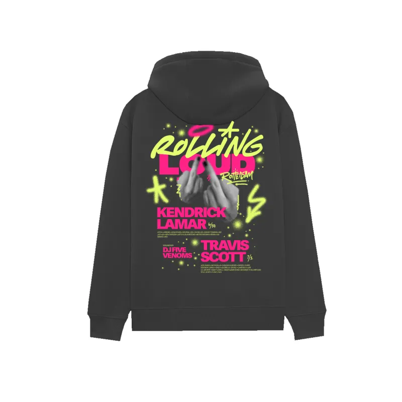 RL Rotterdam 2 Birds Washed Black Lineup Hoodie sold by Rolling Loud Merch