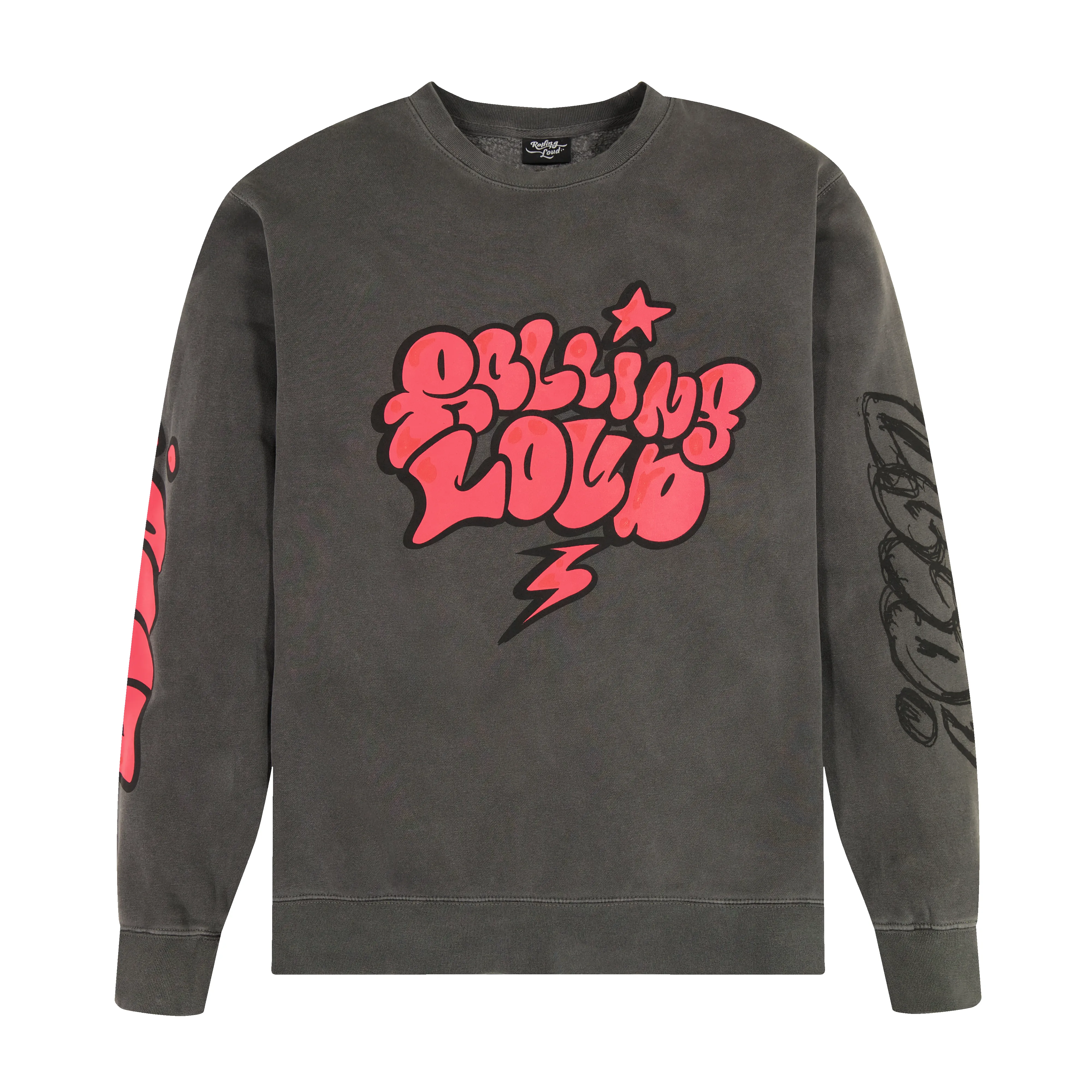 RL Sketchy Logo PINK Vintage Black Crewneck sold by Rolling Loud Merch