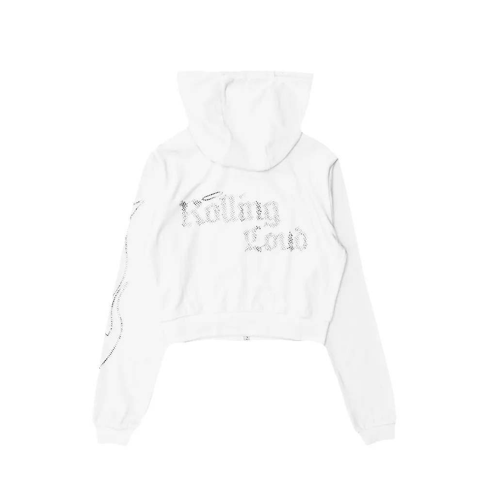 Womens Bunny Bae Bar White Velour Track Hoodie sold by Rolling Loud Merch