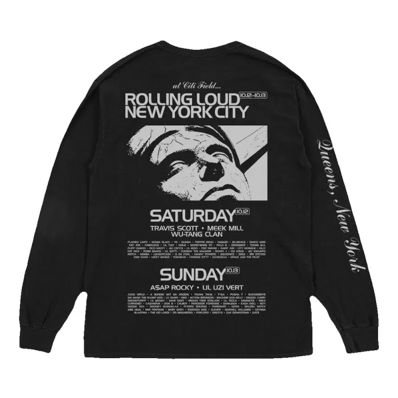 NY19 Statue of Liberty Black LS Tee sold by Rolling Loud Merch