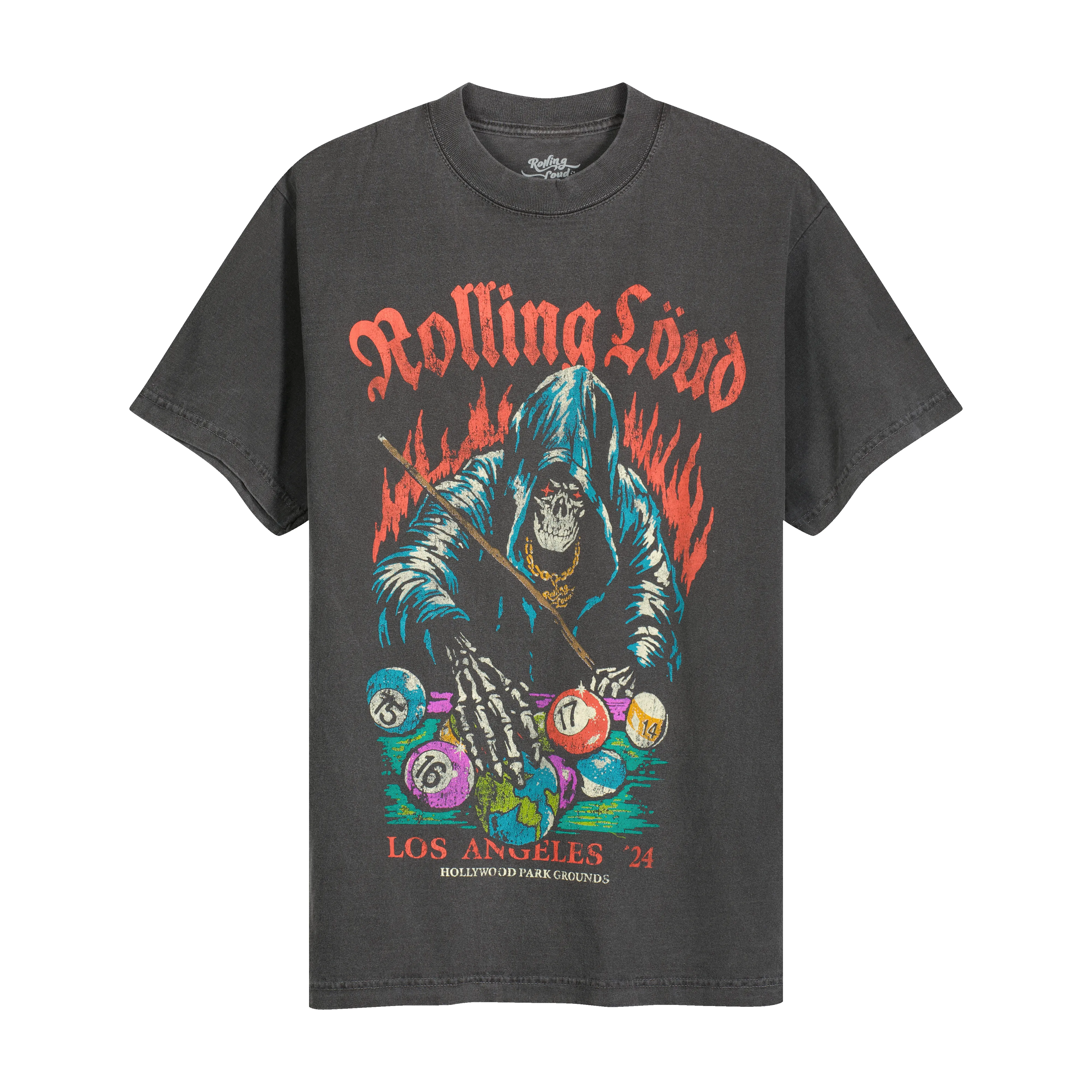 RL LA 24 Rack Em Up Washed Black Lineup Tee ( Web Exclusive ) sold by Rolling Loud Merch