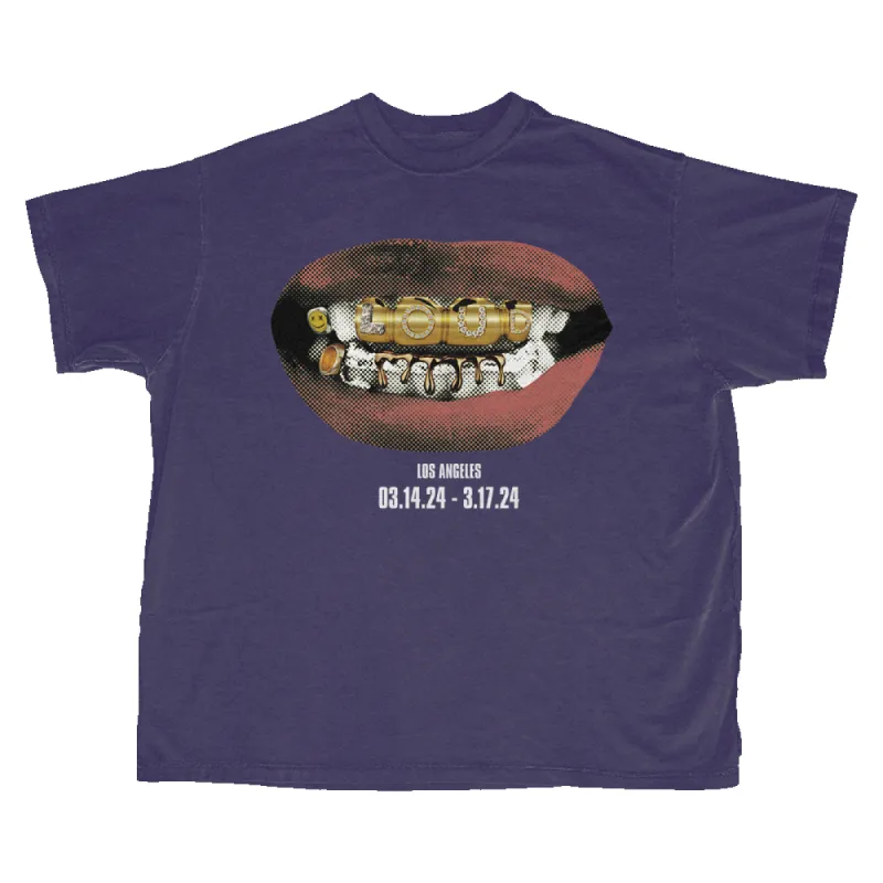 RL LA 24 Loud Mouth Grill Bling Purple Tee sold by Rolling Loud Merch