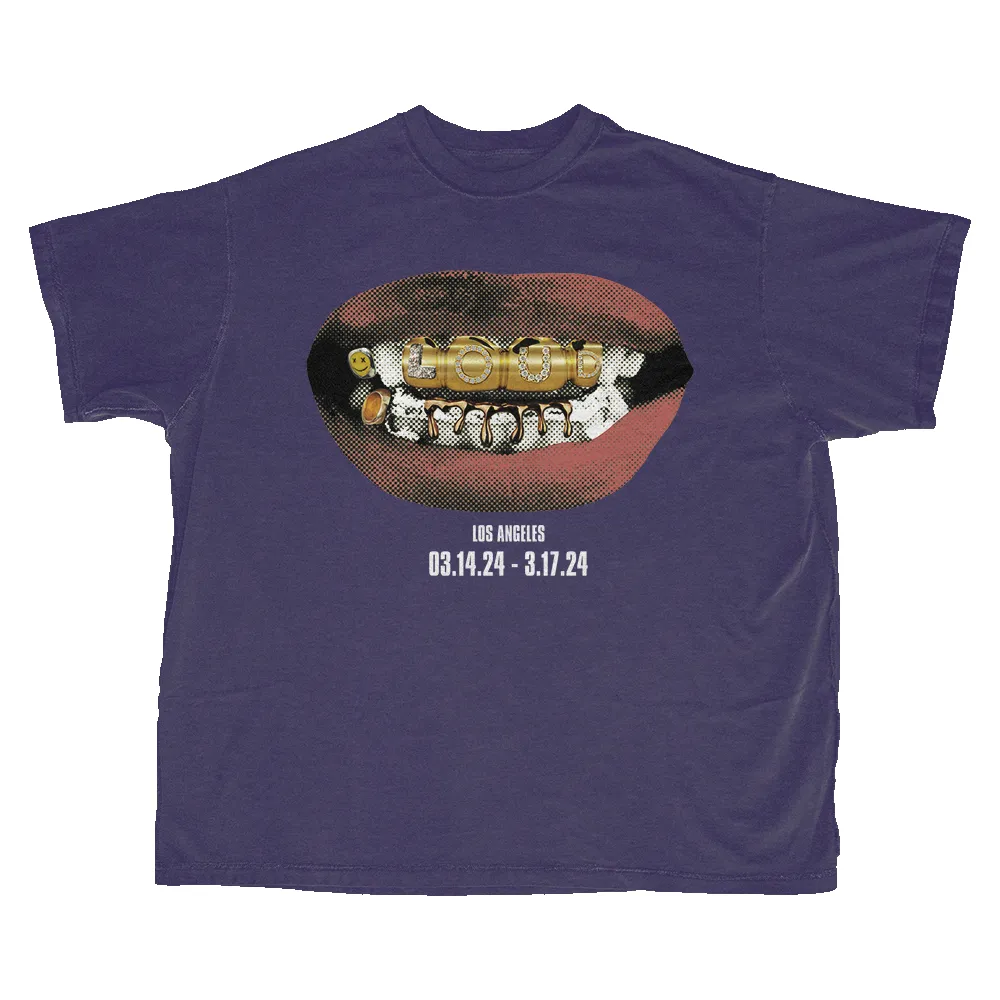 RL LA 24 Loud Mouth Grill Bling Purple Tee sold by Rolling Loud Merch