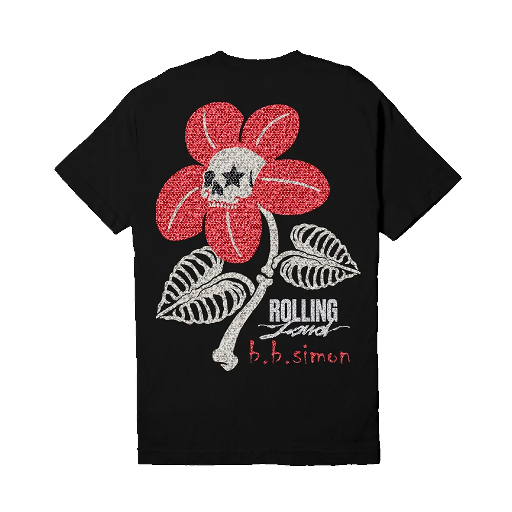 RL x BB Simon Swarovski Crystal Black Flower Tee sold by Rolling Loud Merch
