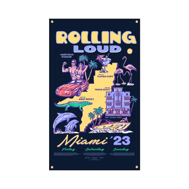 RL Miami 23 Magic City Black Flag sold by Rolling Loud Merch