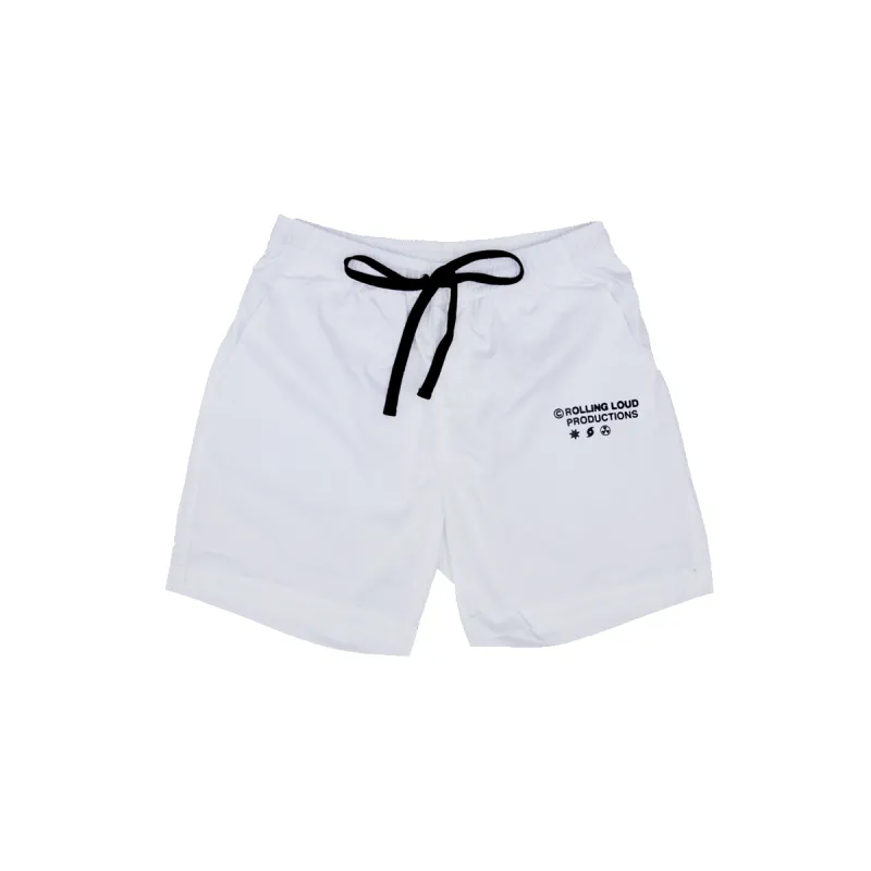 RL Productions Iridescent White Nylon Shorts sold by Rolling Loud Merch