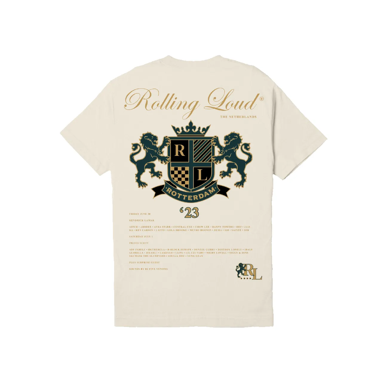 RL Rotterdam 23 Royalty Cream Lineup Tee sold by Rolling Loud Merch