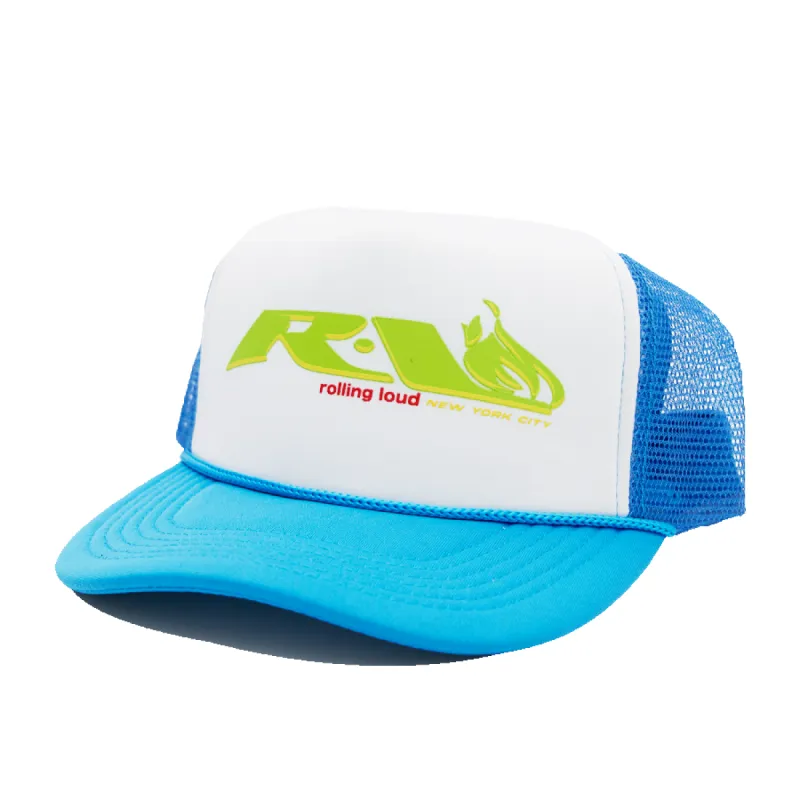 RL x Felt Neo Blue Trucker sold by Rolling Loud Merch