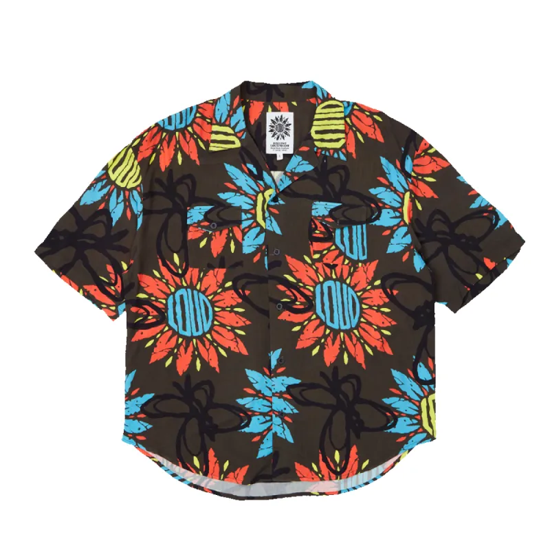 RL Pattern Button Up Shirt Brown made by Rolling Loud Merch