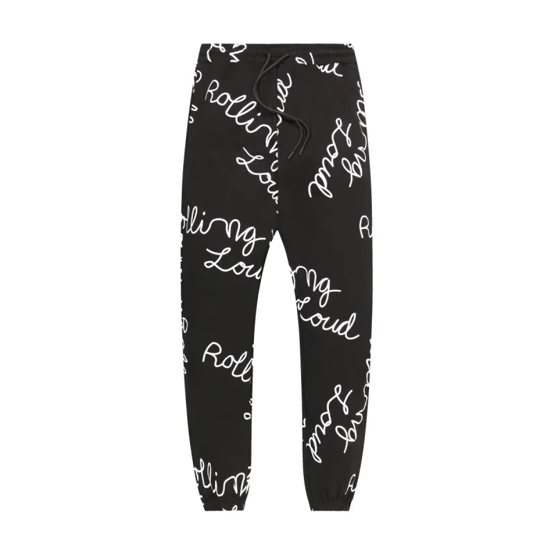 AOP Script Sweatpants Black sold by Rolling Loud Merch