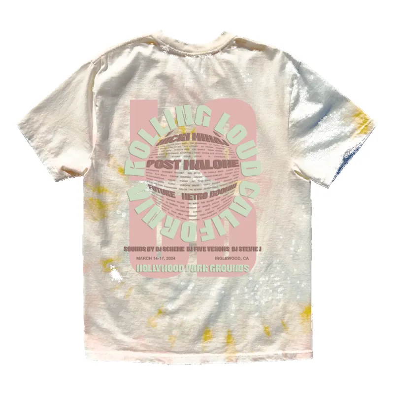 RL LA 24 Fisheye Lineup Distressed Pastel Tiedye Tee sold by Rolling Loud Merch