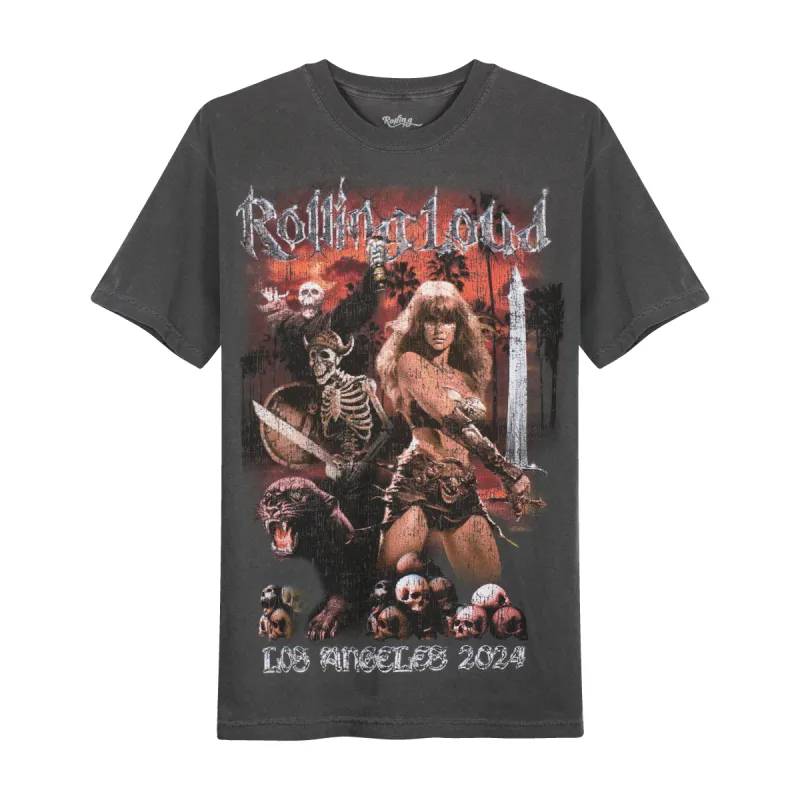 RL LA 24 Armagedon Washed Black Lineup Tee sold by Rolling Loud Merch