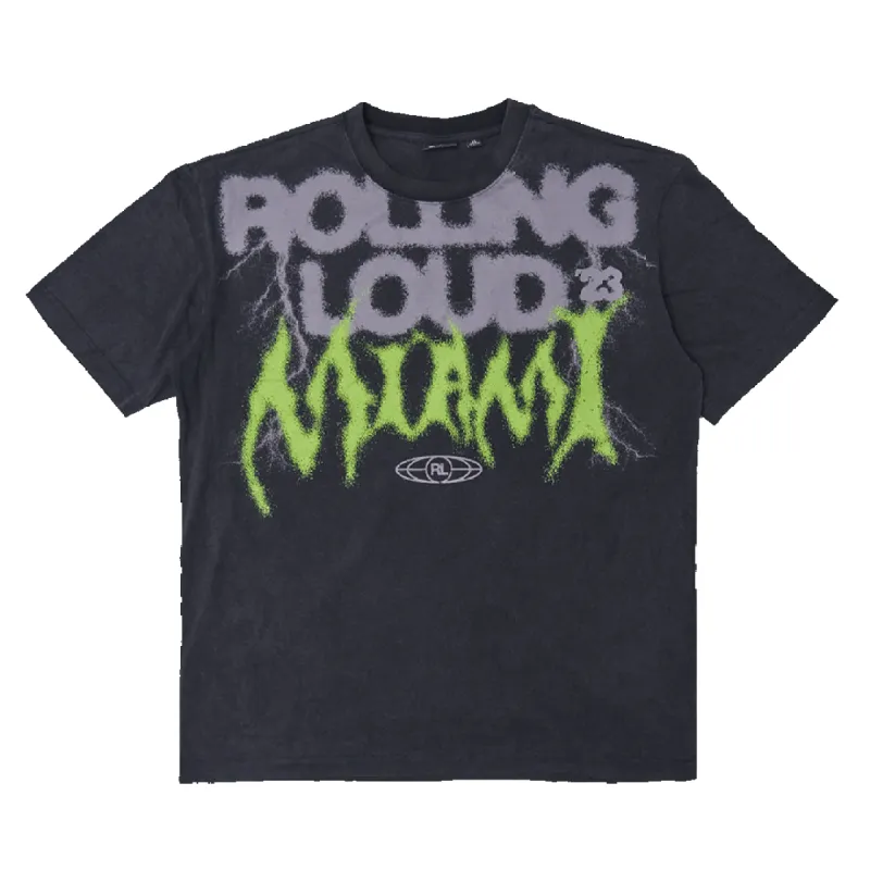 RL Miami 23 Static Vision Vintage Black Lineup Tee sold by Rolling Loud Merch