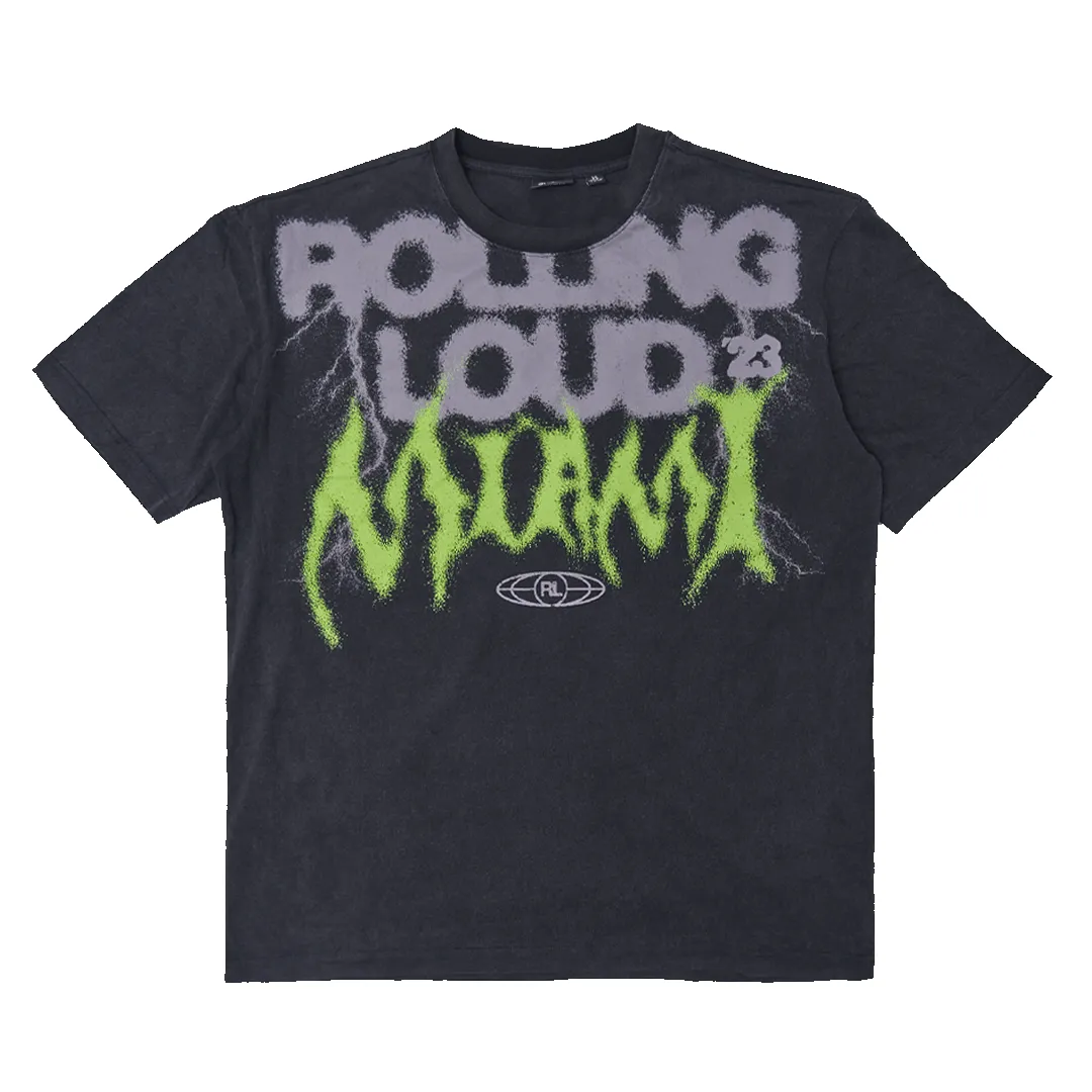 RL Miami 23 Static Vision Vintage Black Lineup Tee sold by Rolling Loud Merch