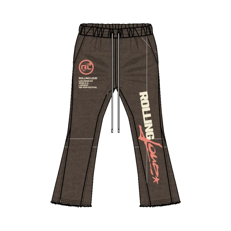 RL LA 24 Flare French Terry Brown Sweatpants sold by Rolling Loud Merch