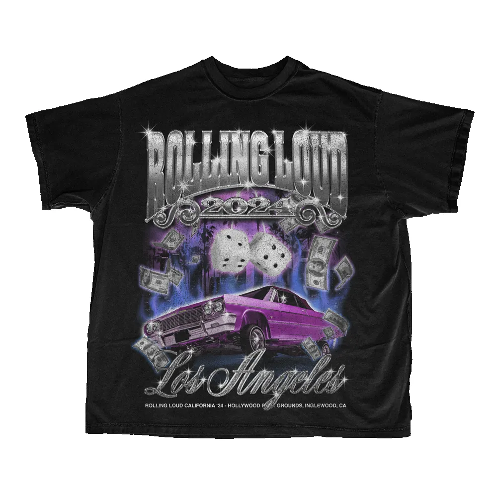 RL LA 24 Slow and Easy Bling Black Tee sold by Rolling Loud Merch