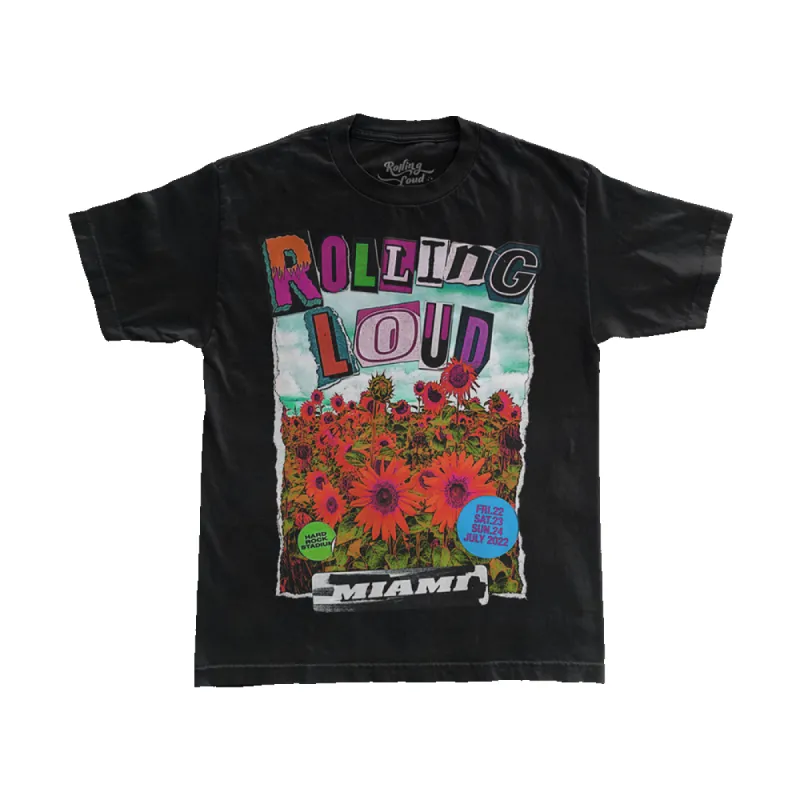 RL Sunflower T Shirt Black Miami 22 sold by Rolling Loud Merch
