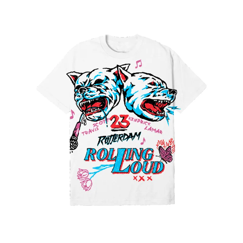 RL Rotterdam 23 Bite Back White Lineup Tee sold by Rolling Loud Merch