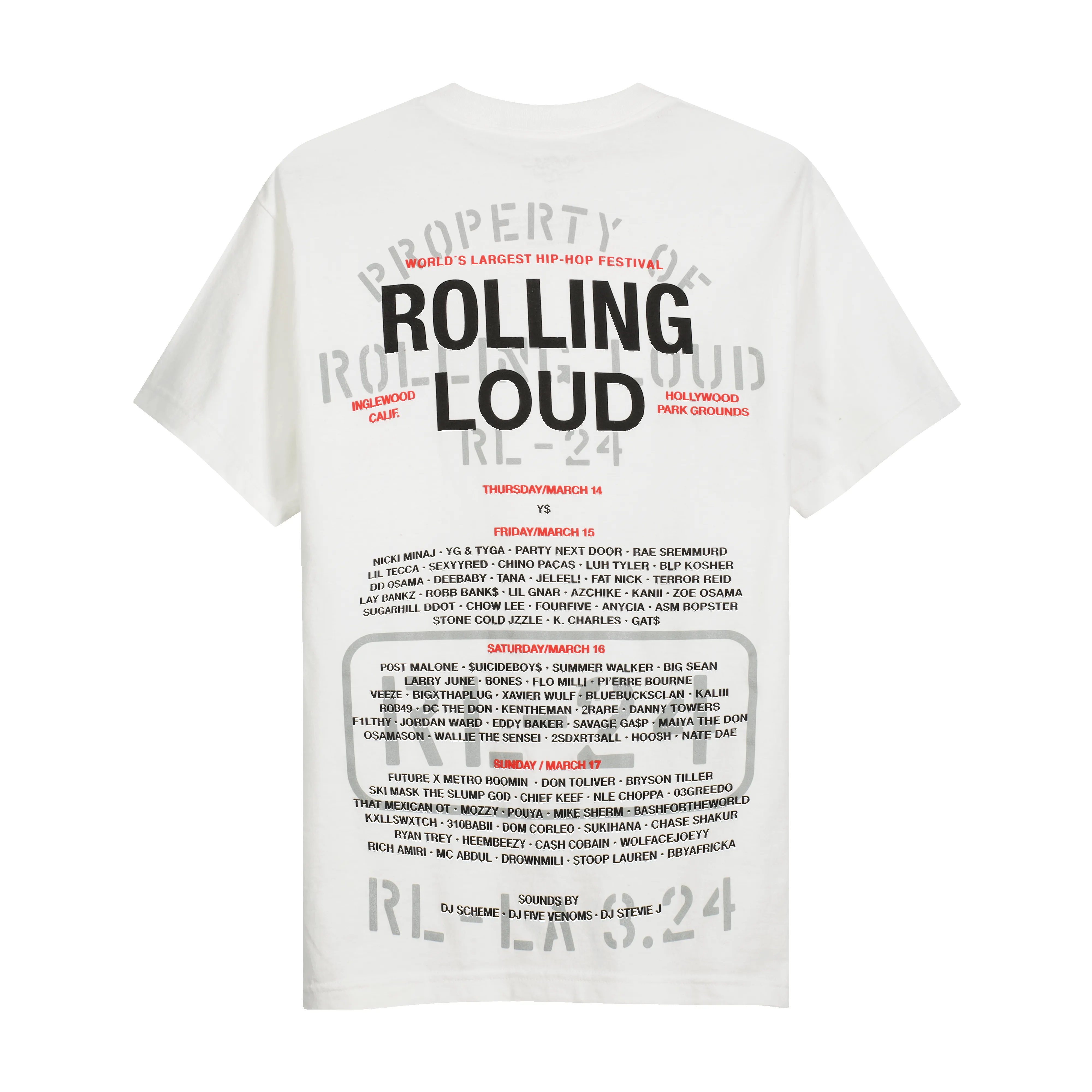 RL LA 24 Property Of White Lineup Tee ( Web Exclusive ) sold by Rolling Loud Merch product image thumbnail 2