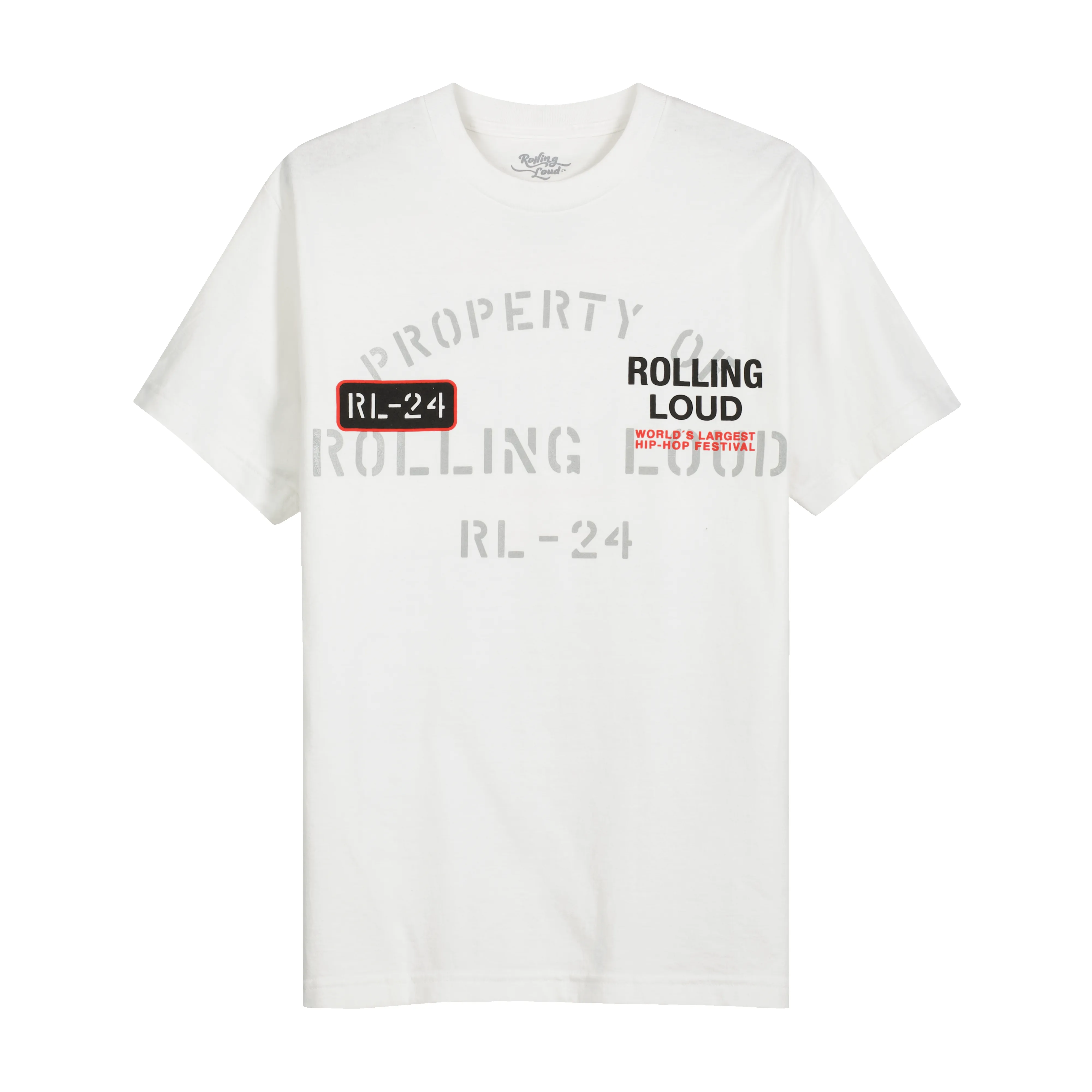 RL LA 24 Property Of White Lineup Tee ( Web Exclusive ) sold by Rolling Loud Merch