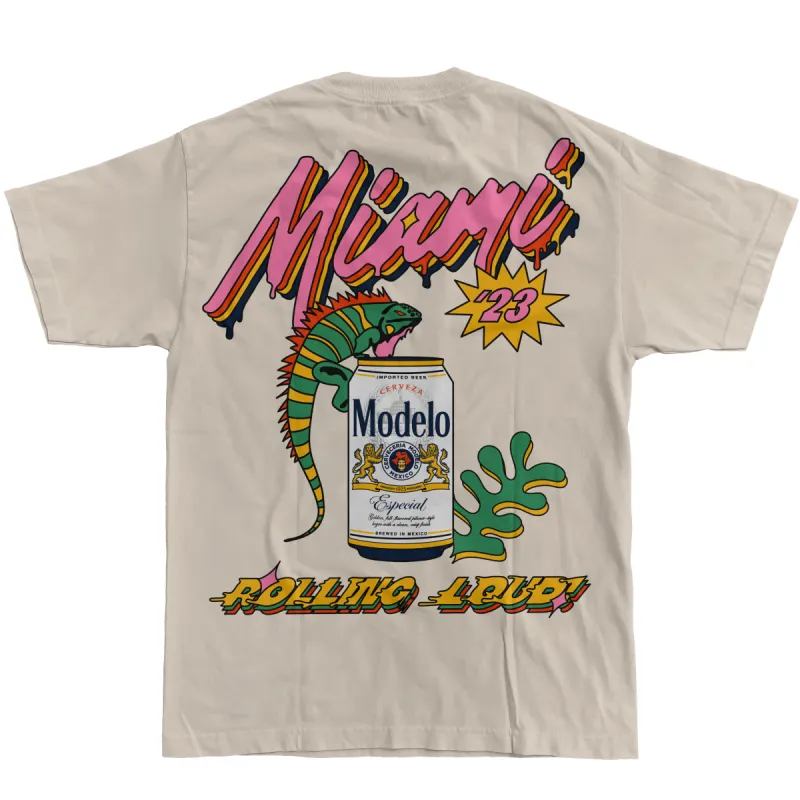 RL X Modelo Miami 23 Iguana Cream Tee sold by Rolling Loud Merch