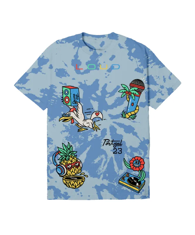 RL Portugal 23 Loud N Friends Blue Cloud Dye Lineup Tee sold by Rolling Loud Merch